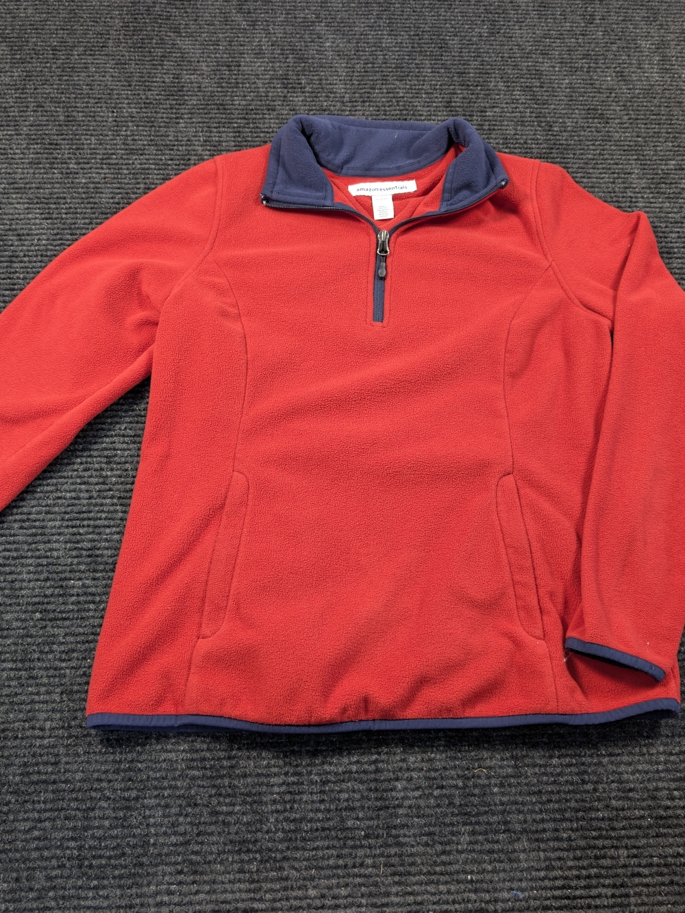 Amazon Essentials Red Quarter-Zip Fleece with Navy Trim